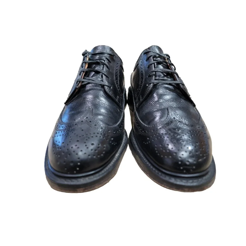 Spiegel VTG Mens 9.5 D Black Leather Wingtip‎ Oxford Shoes Custom Grade Brogue